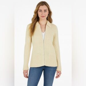 Irish Cottage Shop Cream Wool Cardigan Handloomed Aran Zip Up 100% Wool